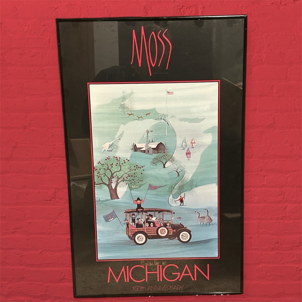 P Buckley Moss Framed State Print Michigan 150th Anniversary Signed 26”x16”